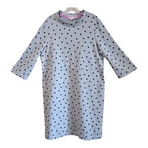 BODEN Women's 16L Livia Sweatshirt Dress Gray Navy Polka Dot 3/4 Sleeve Bust 44"